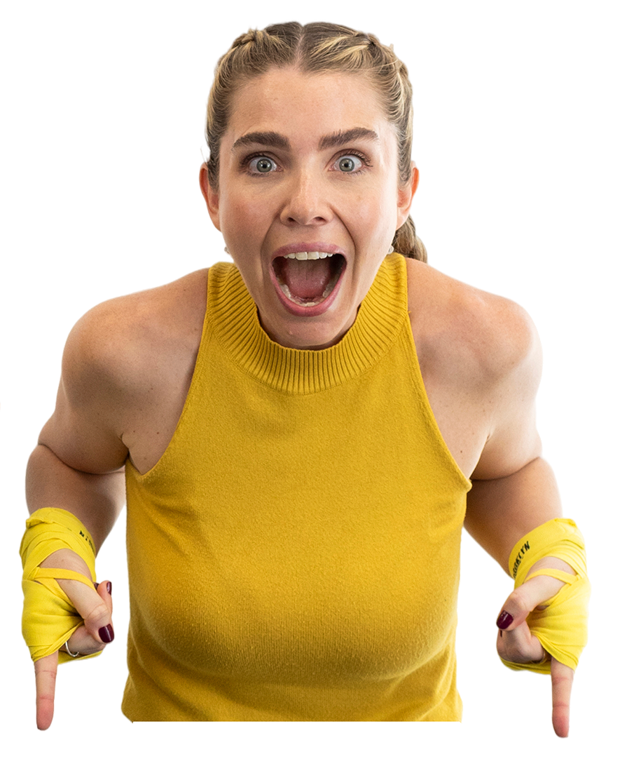 Mujer apuntando abajo